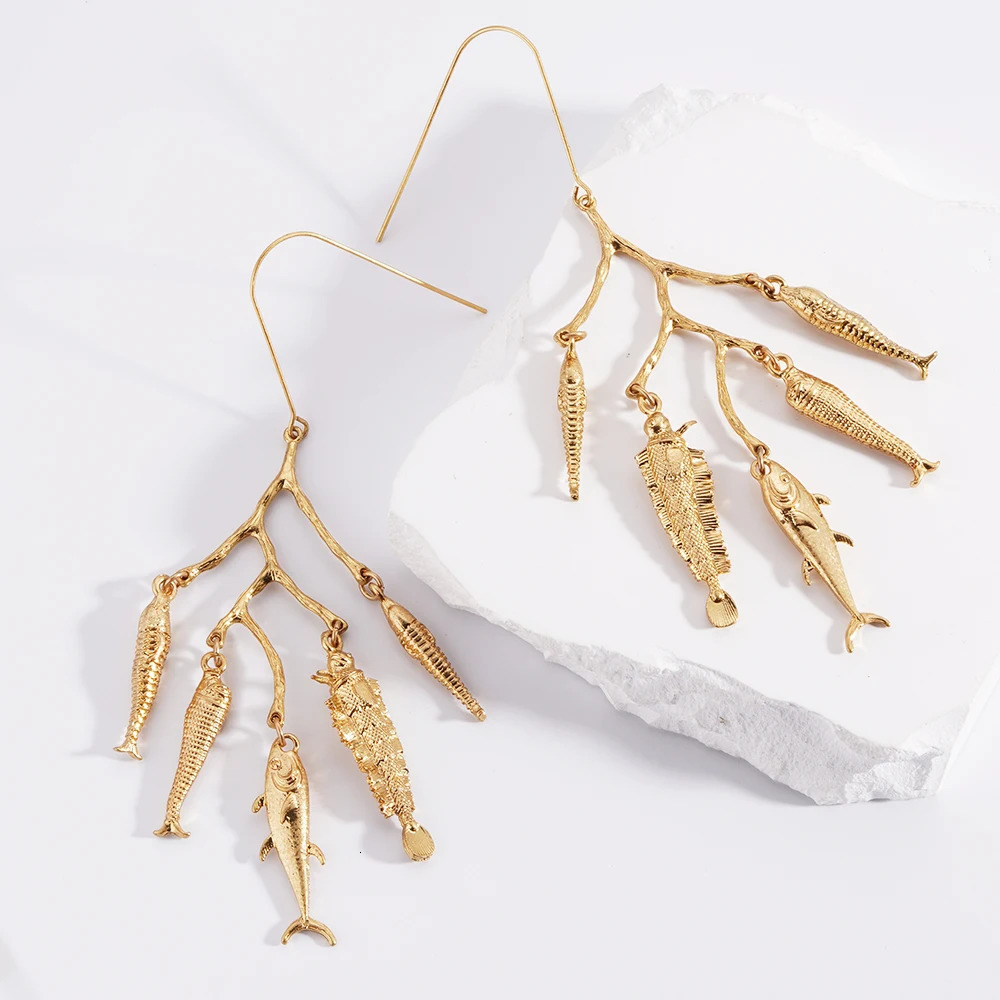 In Vintage Earrings For Women Bohemia Gold Plated Earring Cute Metal Fishes Pendientes Multi Dangle Jewelry Fashion 250730
