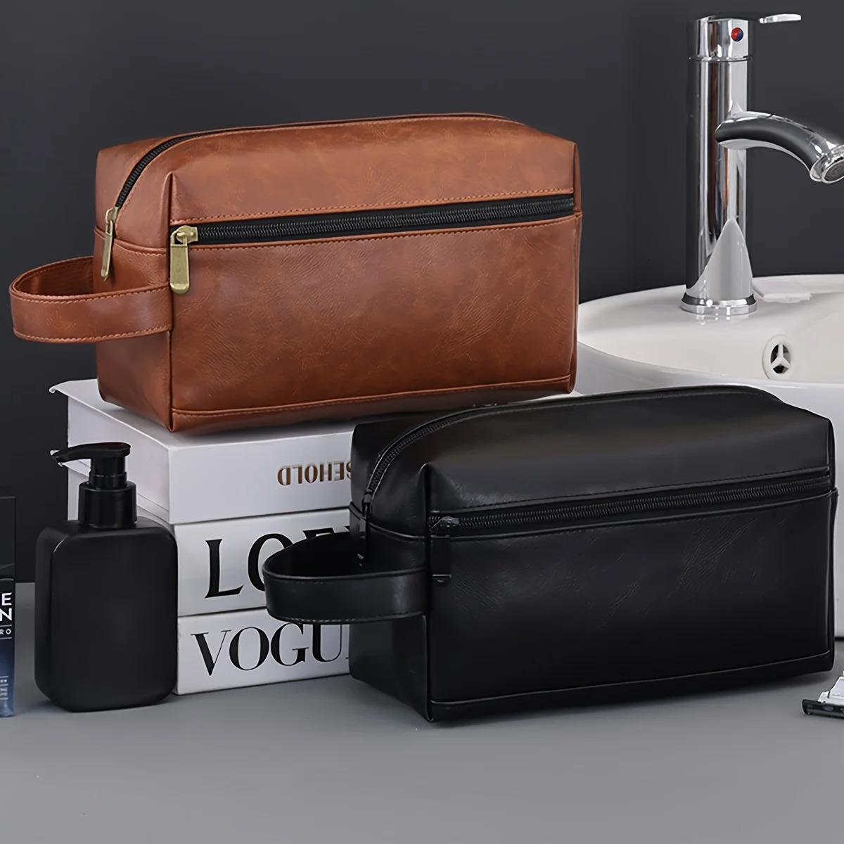 Portable Mens PU Beauty And Cosmetics Storage bags Business Travel Toiletries Organizer Bag Waterproof With Zipper Beauty Bag 250731