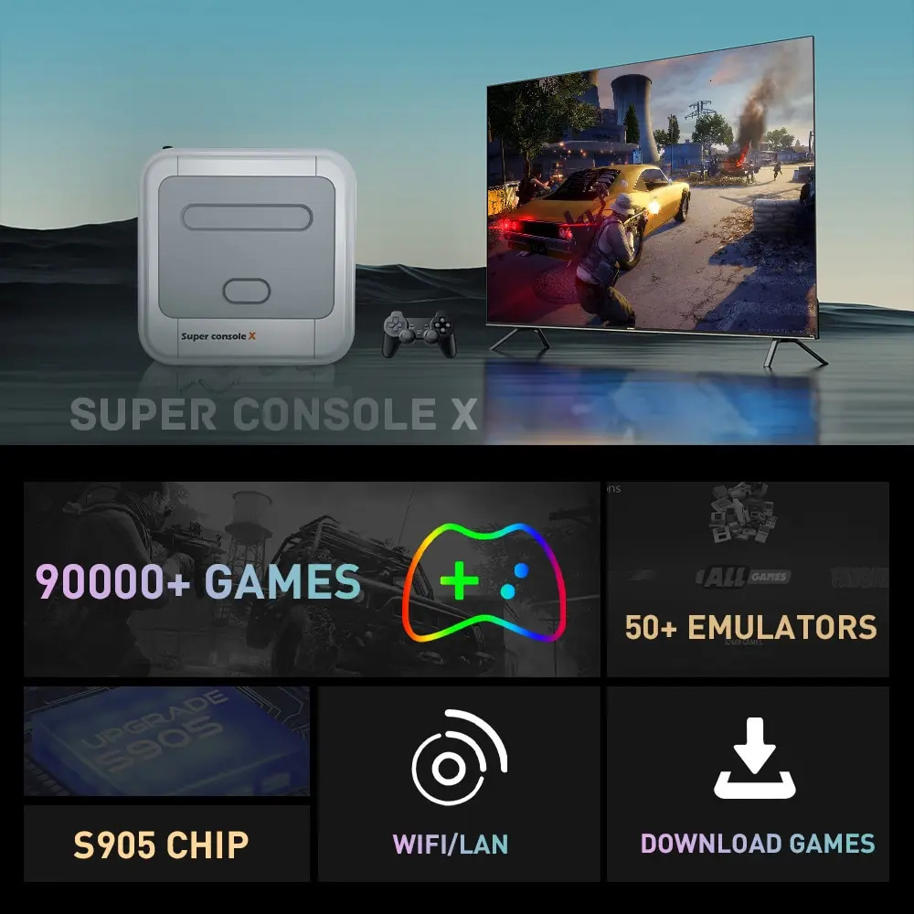 KINHANK Game Box Super Console X Retro Video Game Console Support 90000 Games 50 Emulators for PS1/PSP/MAME/DC with Controllers 250818ww