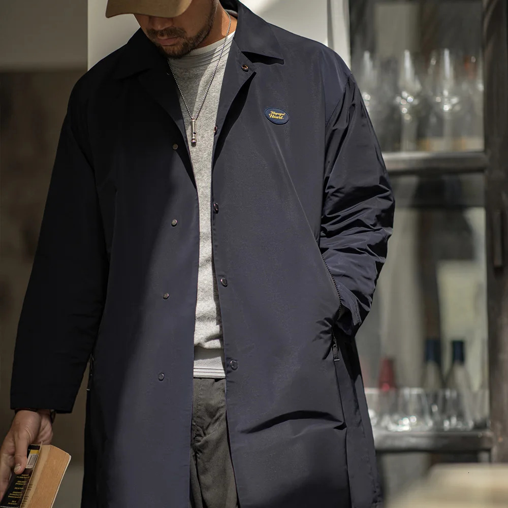 Maden Mens Vintage Balmacaan Waterproof Windbreaker Coat SingleBreasted MidLength Classic Collar Jacket for Spring and Autumn 250729