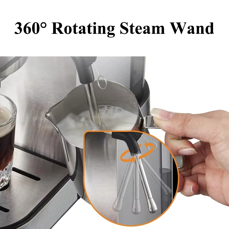 electric Italian espresso coffee maker machine 1350W coffee machine for office and house auto milk frother stainless steel for latte and cappuccino