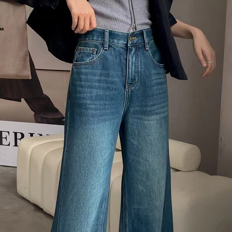 Non-elastic jeans, high-waisted, loose, slimming, sagging straight-leg floor-length pants, flared pants