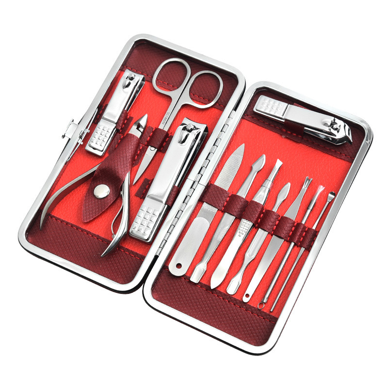 Stainless Steel Nail Clippers - Elegant 12-Piece Kit + Exclusive Leather Carrying Pouch