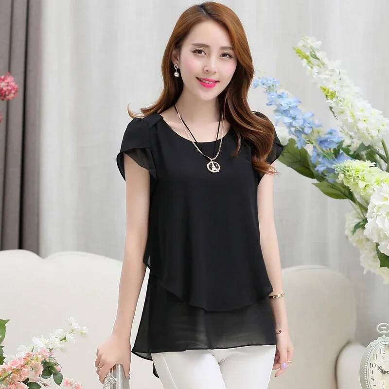Womens Short Sleeve Chiffon Peplum Summer Tops Ladies Long Office Shirts Ruffle Blouse Femme 4XL 5XL ddmysept