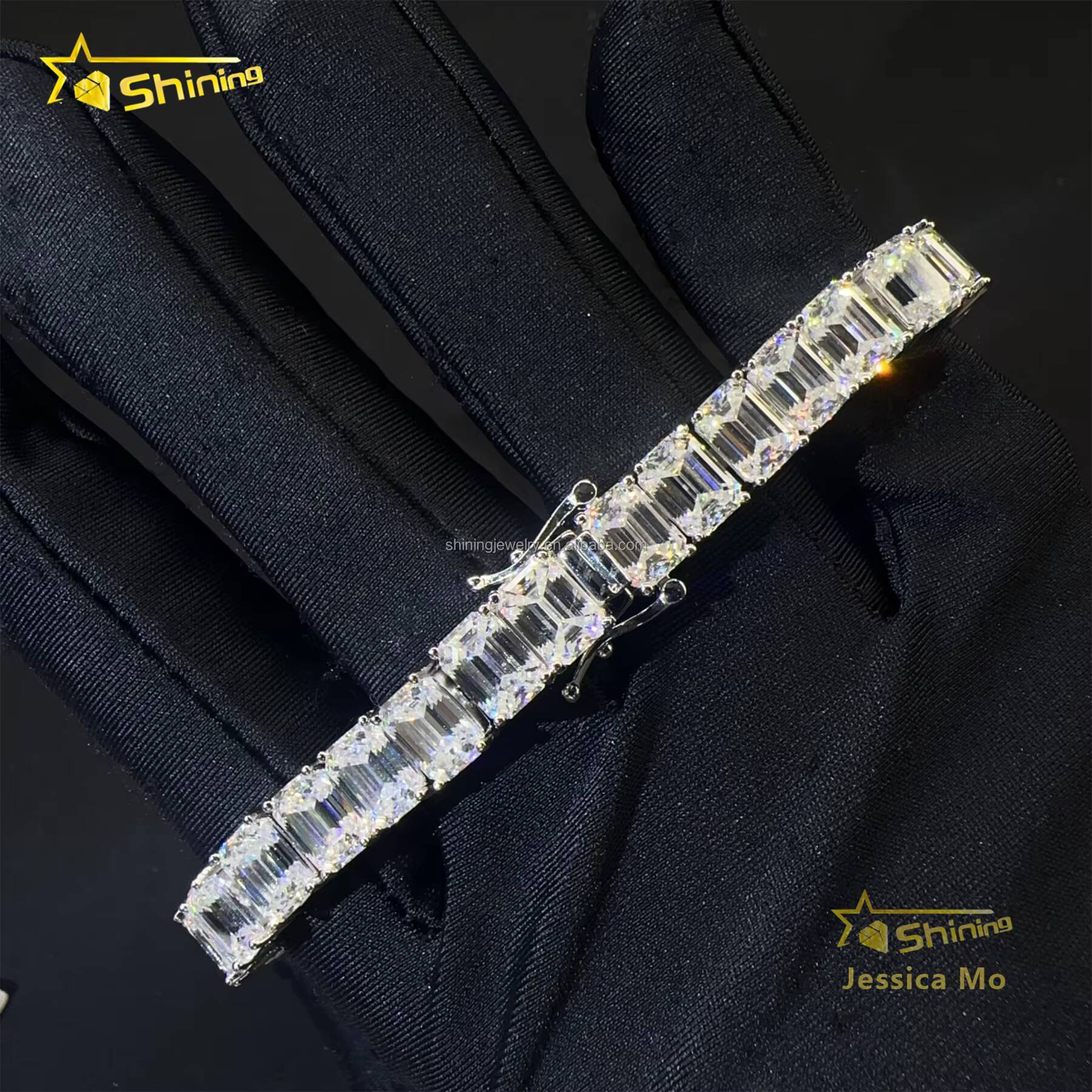 Drop Shipping Popular in Stock New Arrivals Hip Hop Vvs Emerald Moissanite Iced Out GRA Certificate S925 Silver Tennis Bracelet