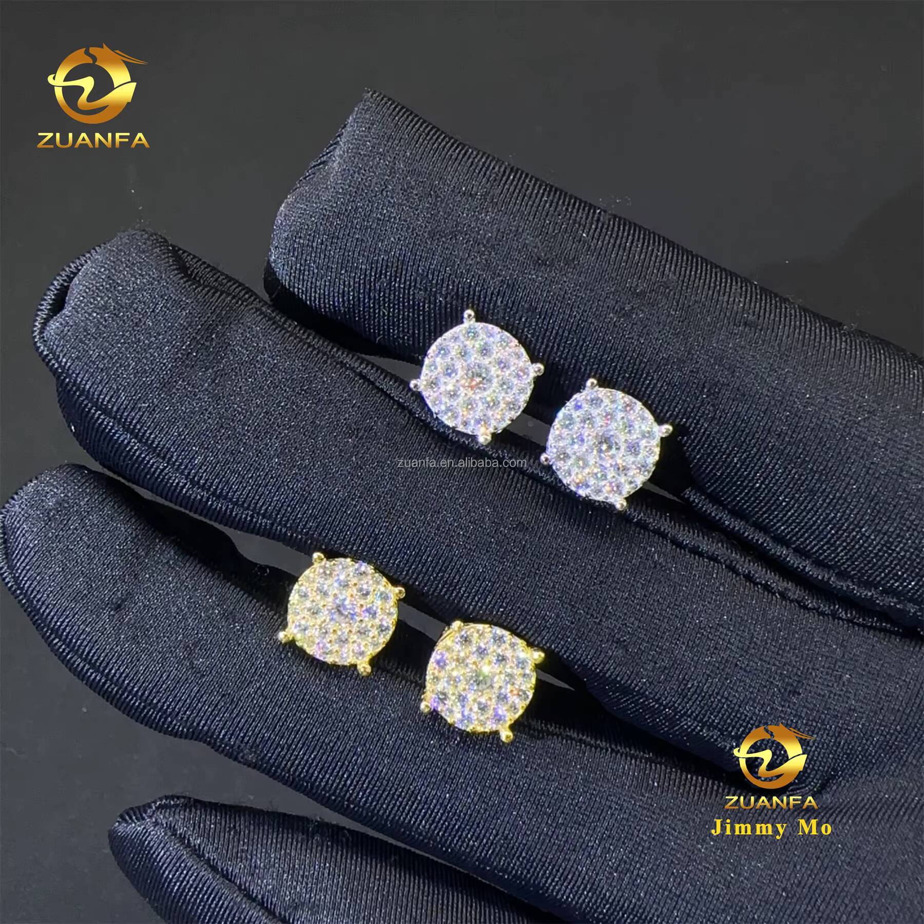 2025 New Arrivals Bulk Stock Best Selling Drop Shipping Men Iced Out Hip Hop Sterling Silver 925 Moissanite Stud Earrings Men