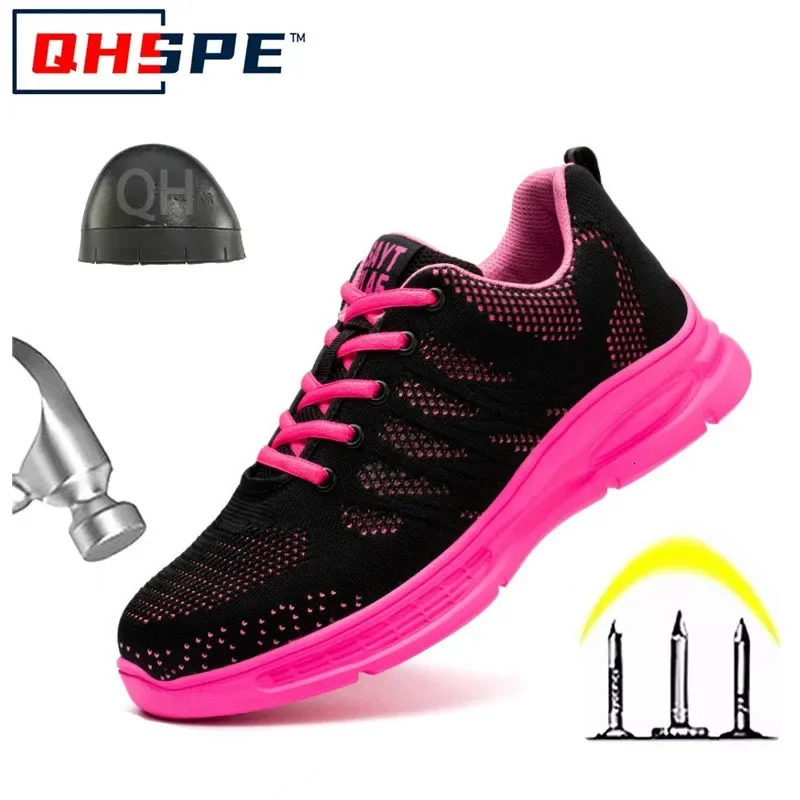 Pink Work Shoes Women Work Sneakers Steel Toe Shoes Anti-smash Anti-puncture Safety Shoes Man Women Protective Shoes 250731