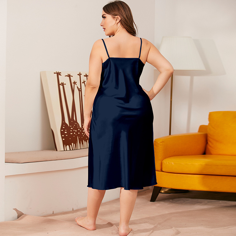 Outfits For Woman Plus-size ice silk nightgown for women one-piece with draped neckline and sleeveless design loose fit suitable for summer home wear