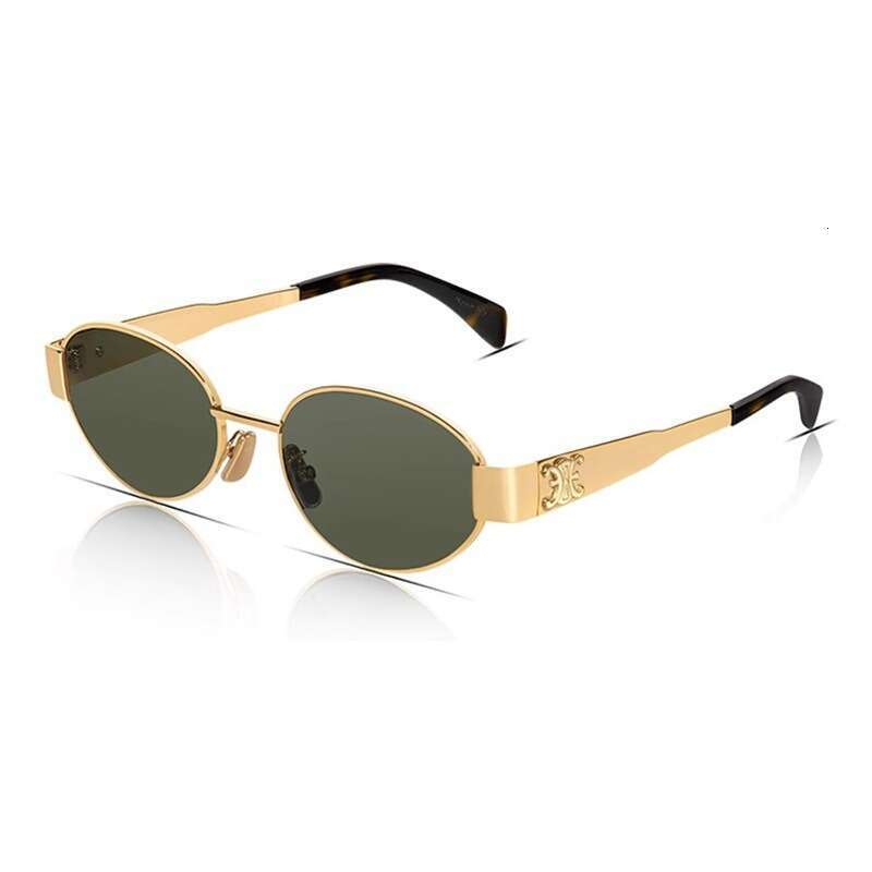 DHcollections Vintage Triumph Sunglasses UV400 Gold Frame, Oval Retro Shades for Women, Face-Slimming Design (Green/Black Lenses)