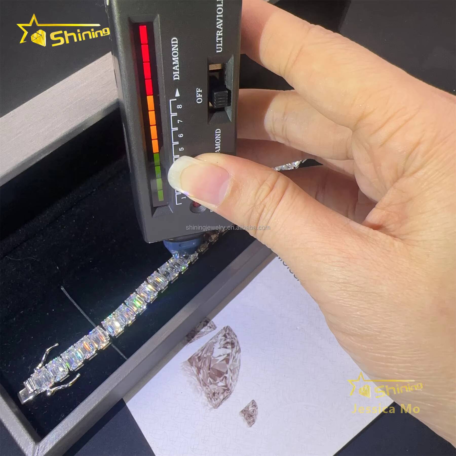 Drop Shipping Popular in Stock New Arrivals Hip Hop Vvs Emerald Moissanite Iced Out GRA Certificate S925 Silver Tennis Bracelet