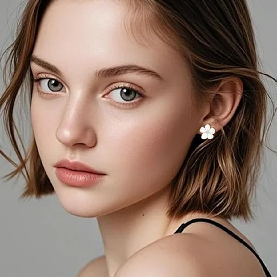 10Pairs Clip on Stud Earrings Non Pierced Round CZ Pearl Twist Knot Flower Butterfly Heart Rainbow Opal Clip on Earrings for Women Gold Tone