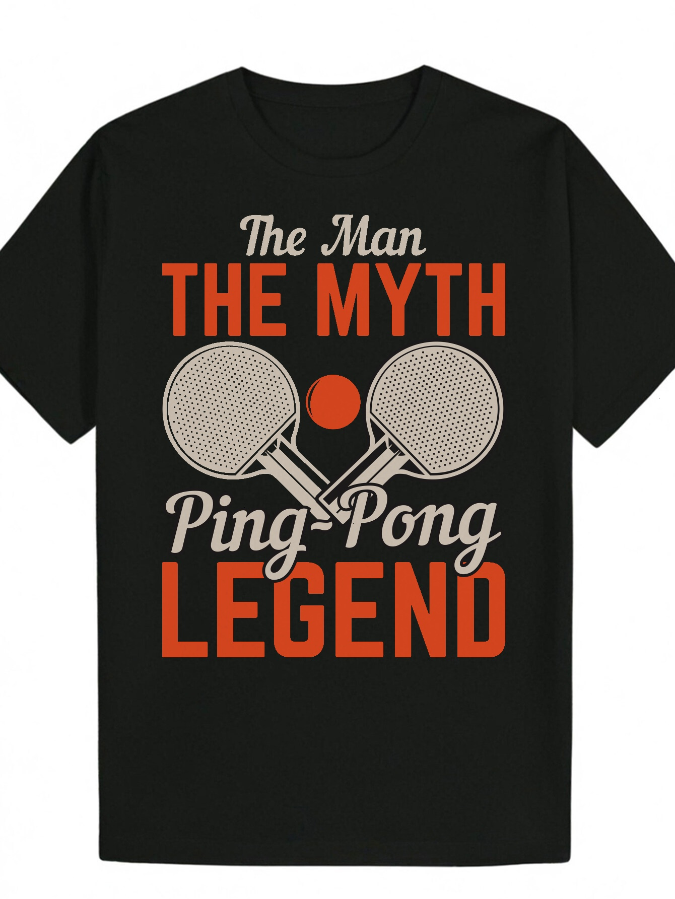 Men's Summer Casual Round Neck Polyester T-Shirt with "The for Man, The Myth, Ping Pong Legend" Pattern