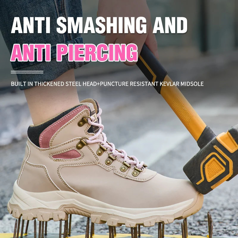 Waterproof Steel Toe Safety Boots for Women Anti-Smash Anti-Puncture Sole Non-Slip Breathable Construction Work Shoes 250731