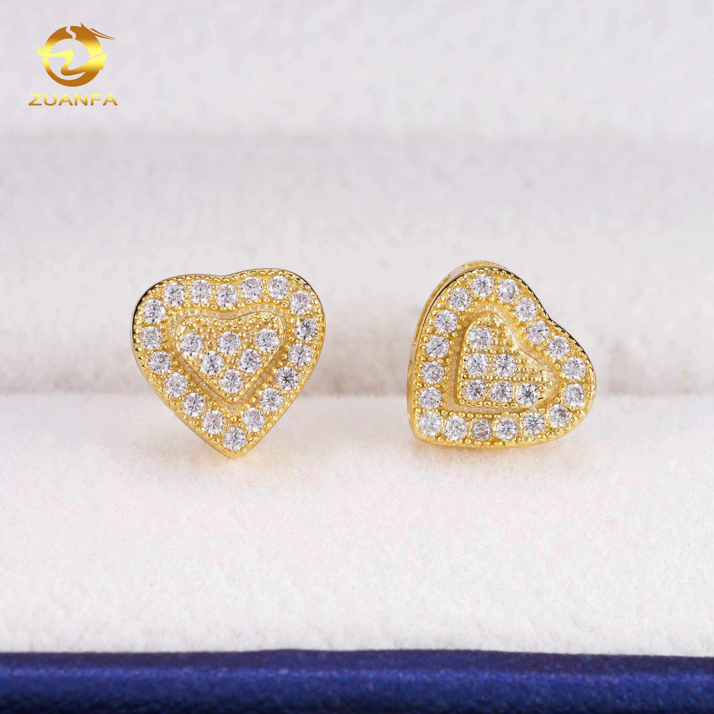 IGI Certified Fashion Heart Design Earring Cluster Lab Grown 925 Sterling Silver Iced Out Lab Diamond Screw Back Earrings