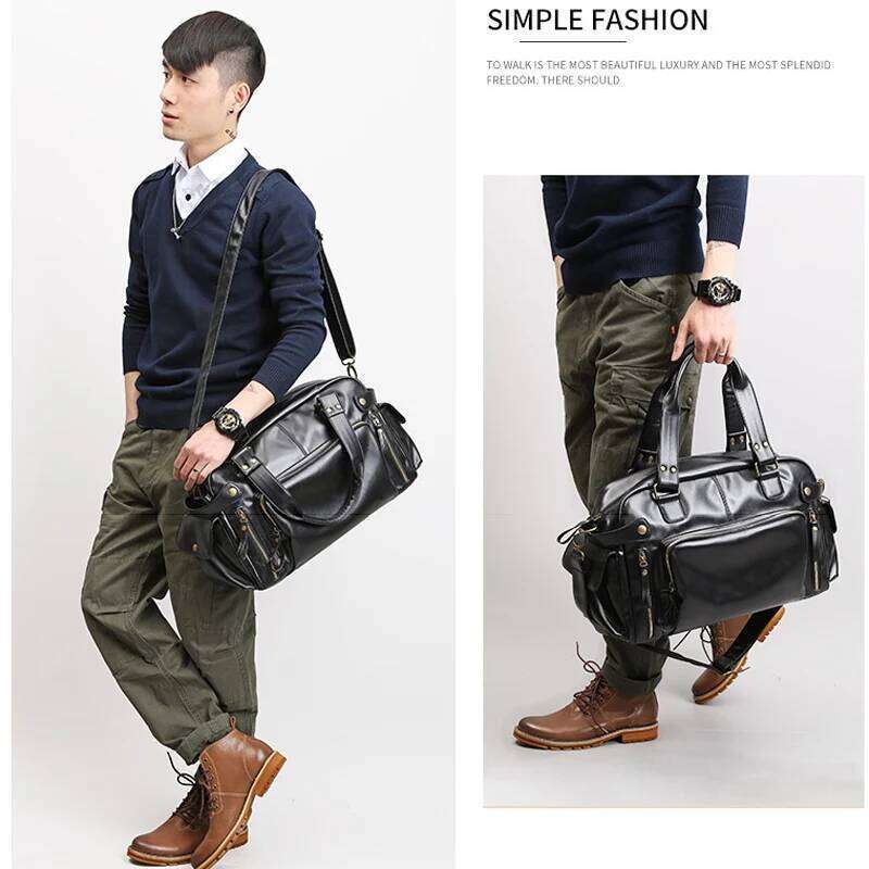 Men's Soft Leather Briefcase For Laptop Tote Business Shoulder Messenger Handbag Leisure Large Travel Bags Black XA158C