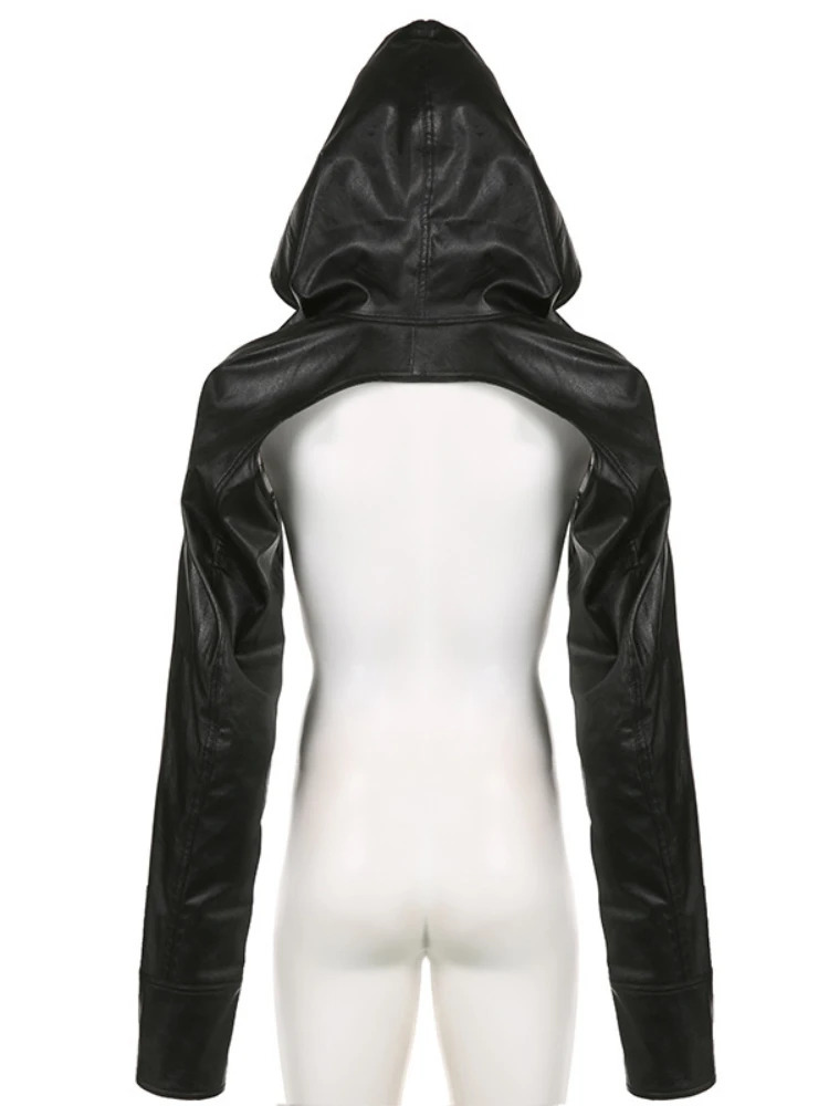 Vintage Gothic Cyberpunk Pu Crop Jacket Women Y2K Dark Harajuku Streetwear Hip Hop Alt Long Sleeve Leather Hoodied Coats Female 250731