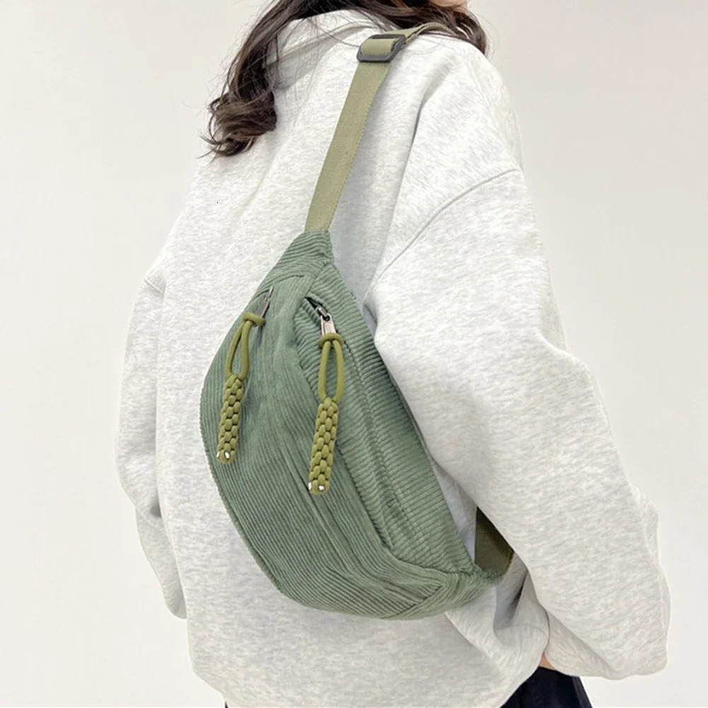 Corduroy Chest Bag for Women Banana Shoulder Bag Winter Cross Body Hobo Dumpling Waist Bag Fanny Pack Handbags Purse Womens Bag 250731