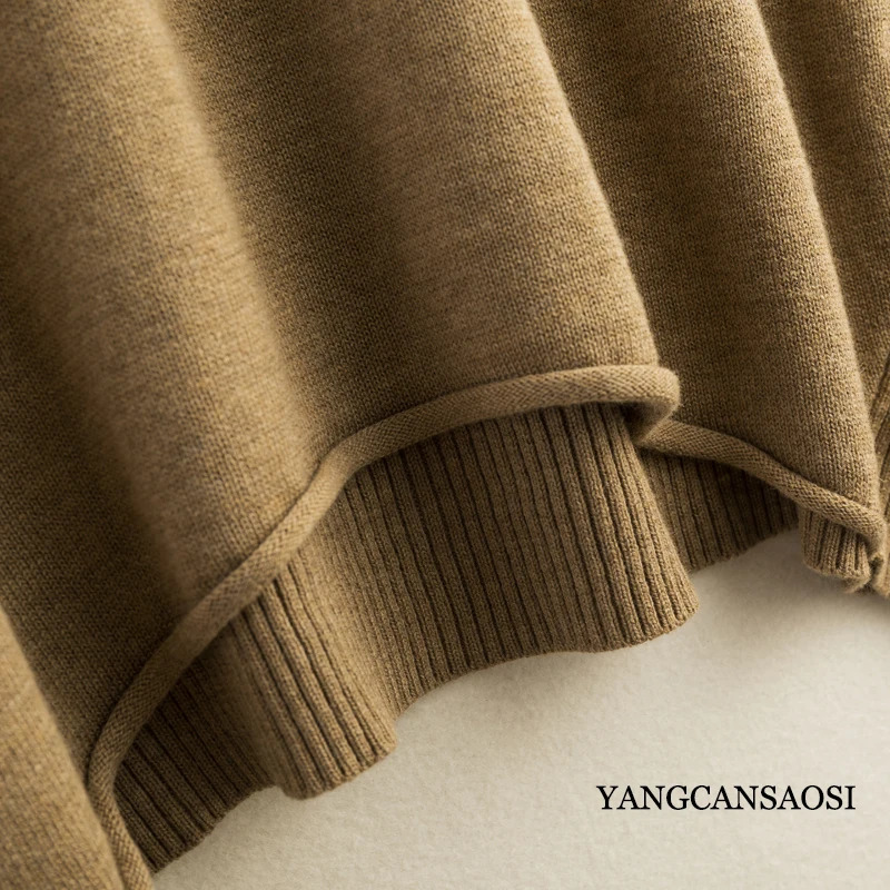 Silk Cashmere Sweater Womens Mulberry Round Neck Solid Color Bottomed Shirt Top Medium Long Batwing Sleeve Loose 250731