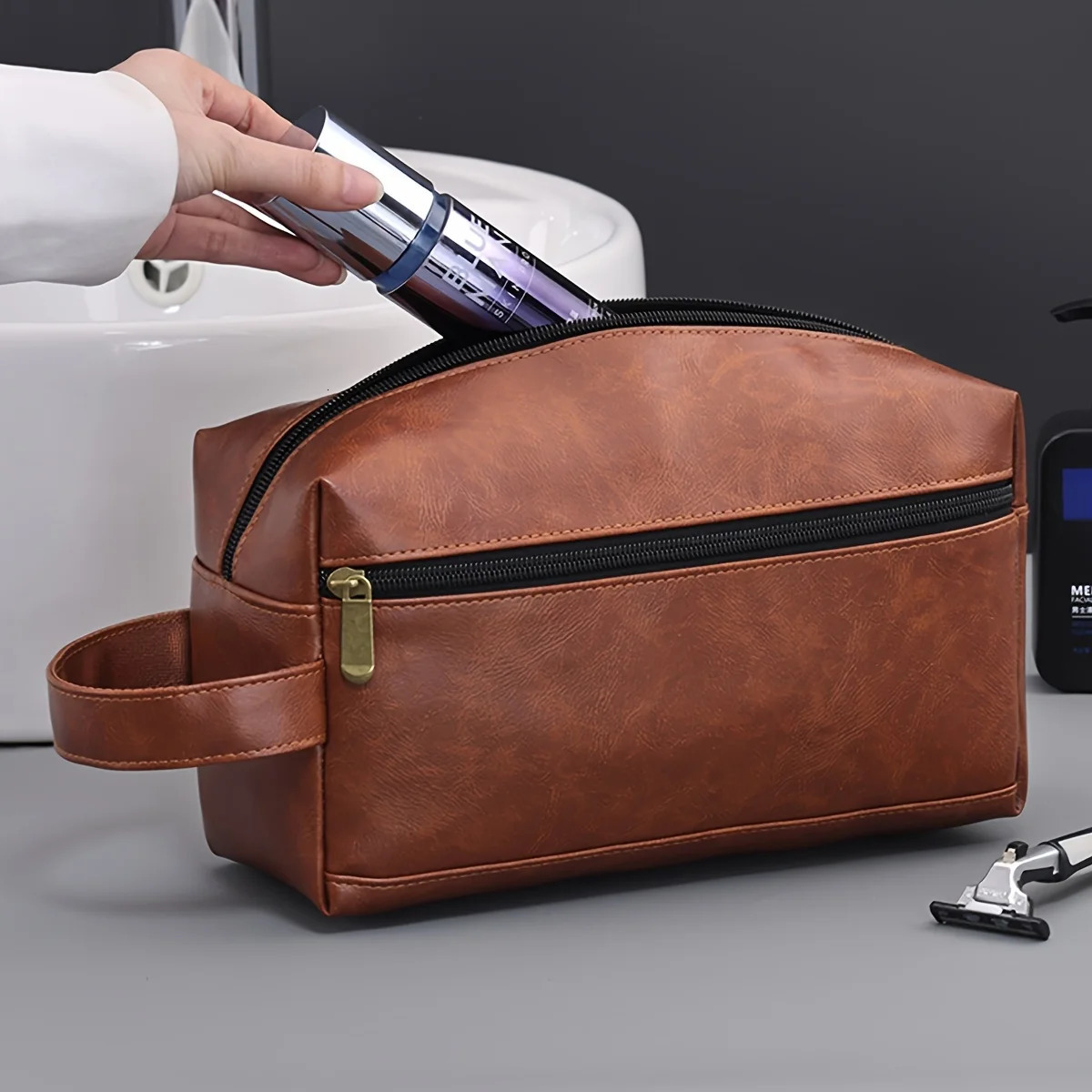 Portable Mens PU Beauty And Cosmetics Storage bags Business Travel Toiletries Organizer Bag Waterproof With Zipper Beauty Bag 250731