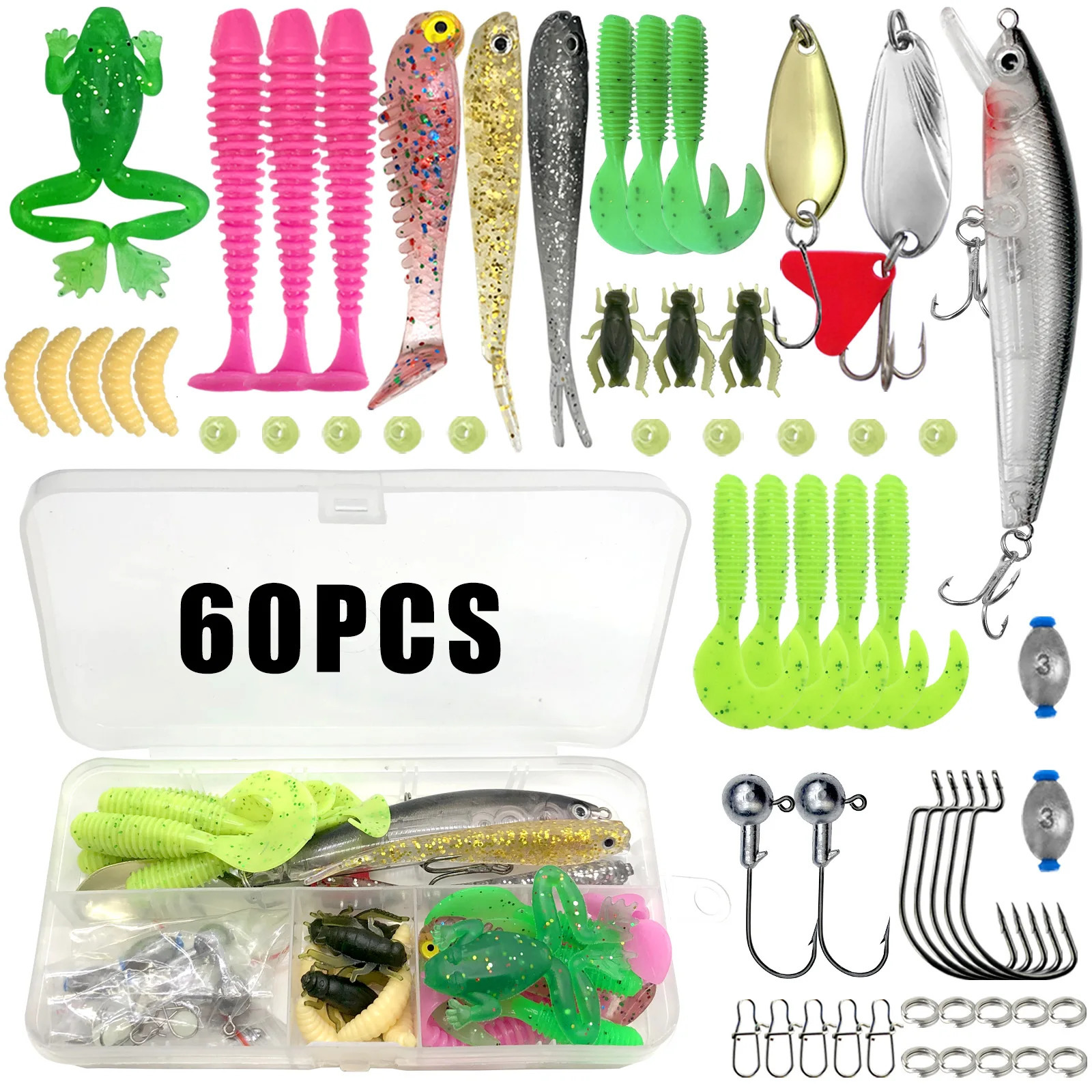 Fishing Lures Kit 60/109/141/219pcs Bait Set With Soft Lure Metal Spoons Hard Minnow Crankbait And Accessories With Tackle Box 250729
