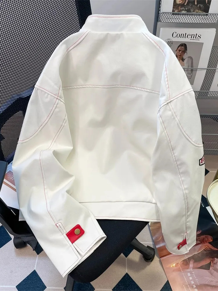 Highend Workwear Motorcycle Jacket for Women Spring Autumn Racing Coat American Retro ed Short Pu Leather Top 250731