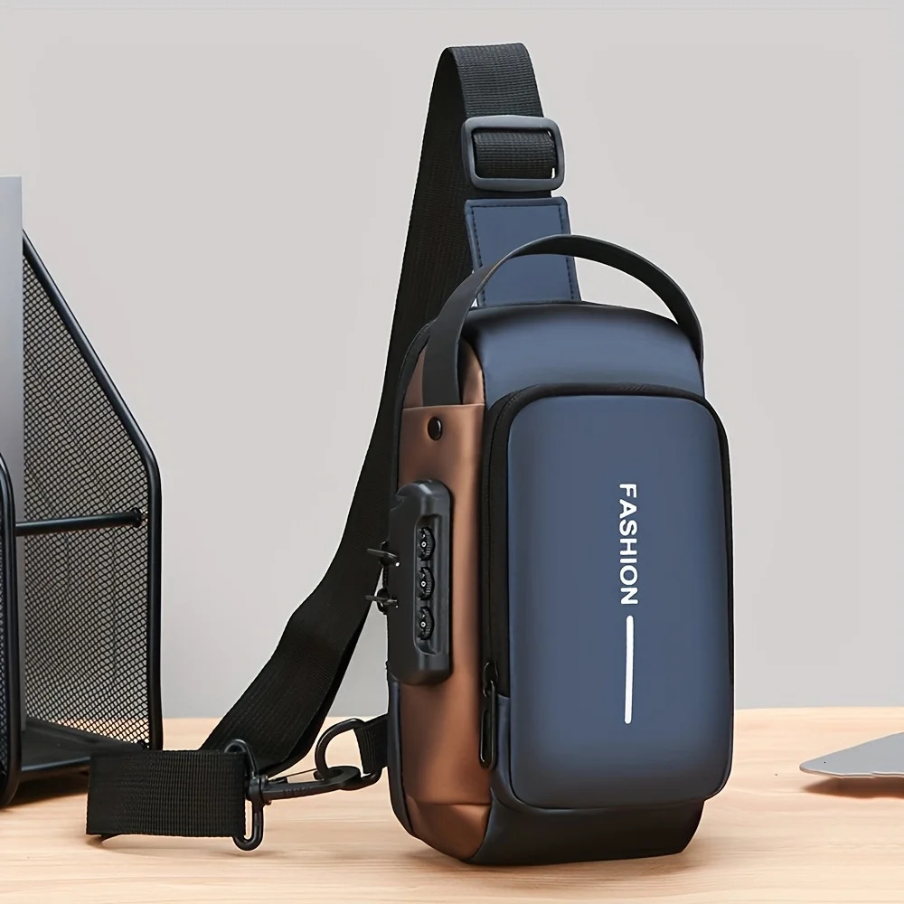 Stylish Mens Sling Bag Durable Oxford Fabric Crossbody Chest Pack with Phone Pocket Zip Closure for Daily Commute Blue Black 250731