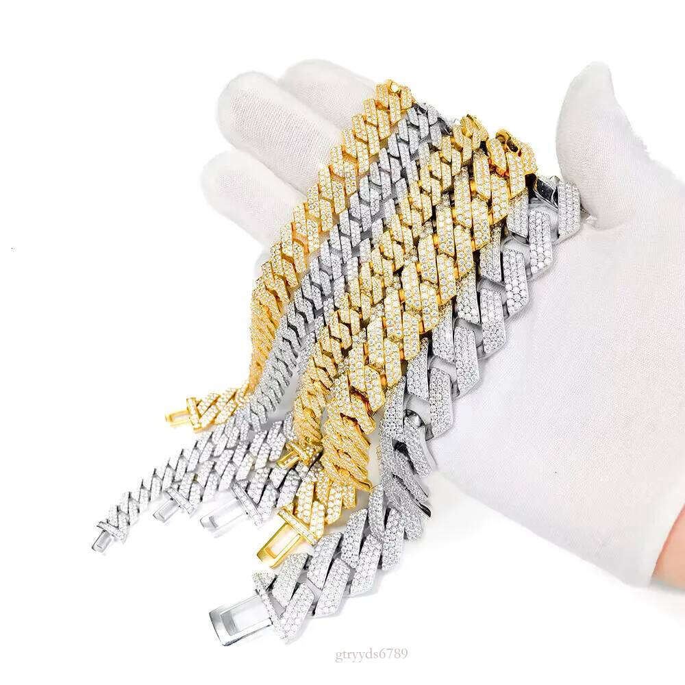 Sterg Sier 10mm /14mm width Moissanite Prong Setting Cuban k Bracelet For Men