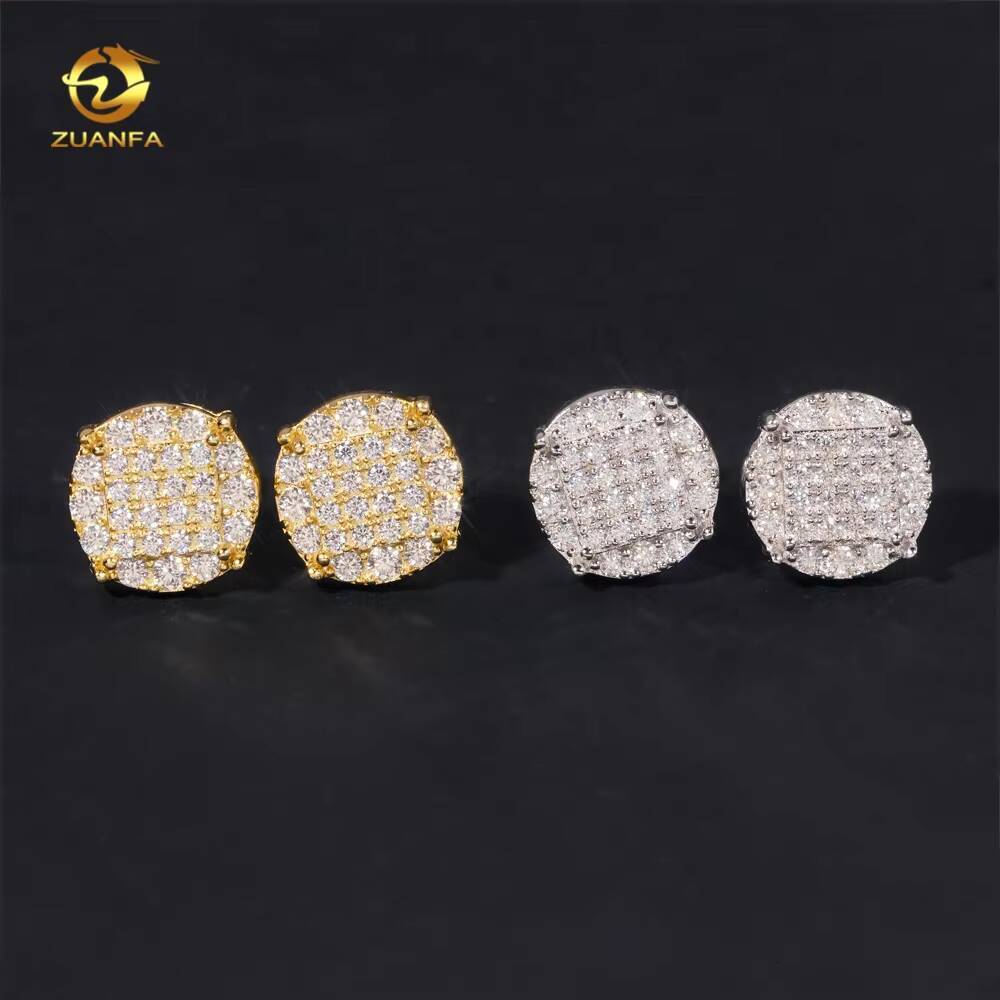 Wholesale Price High Quality Bling Iced Out Hip Hop 925 Sterling Silver Mens Round Moissanite Diamond Earrings
