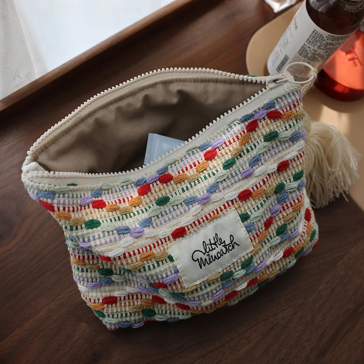 Rainbow Jelly Bean Style Makeup Bag Letter Printed Decorated Fashionable Cosmetic Storage Bag 250731