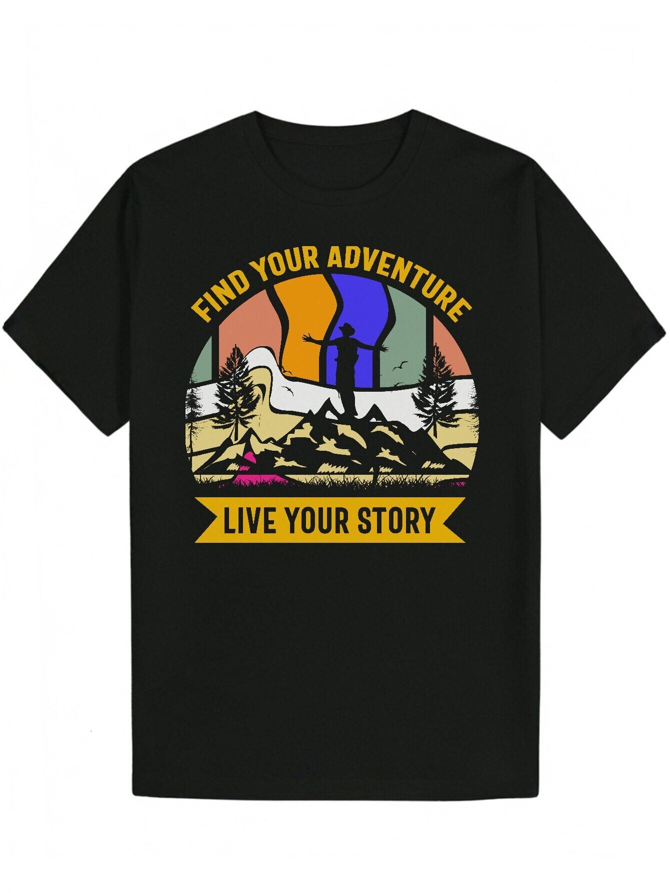 Casual Round Neck Polyester with Design - Summer Series, Regular Fit, Men's Painting Print, Adventure Clothing Vibrant Pattern T-Shirt | Comforta