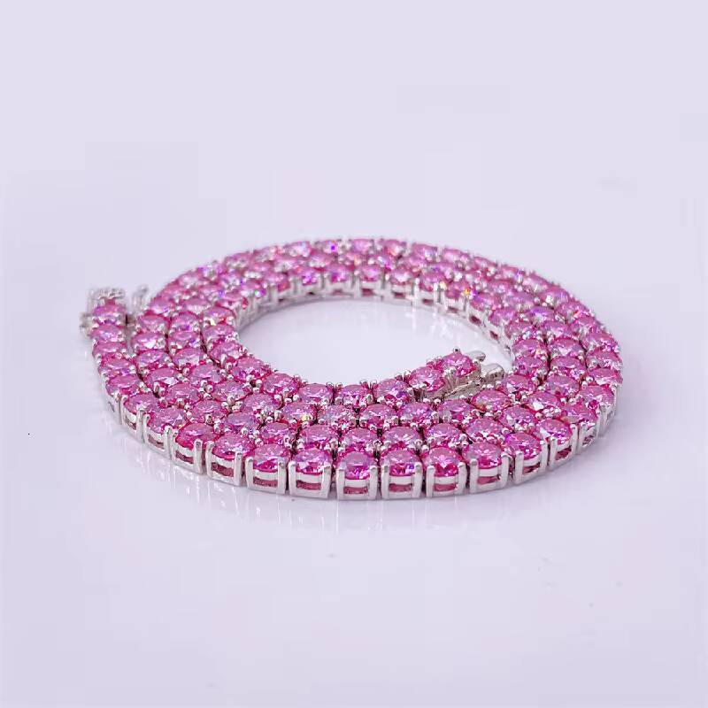 925 Silver European and American Cuban Necklace Hip Hop Real Gold Plating 4mm Zircon Tennis Chain