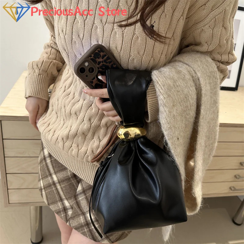 Mini PU Leahter Underarm Pleated Cloud Bag For Women Fashion Female Retro Bucket Shoulder Bag Handbags And Purses 250731