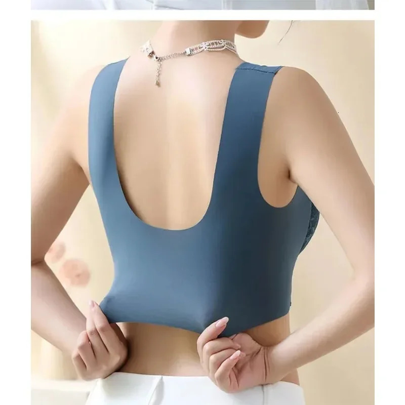 L6L Women Large Bra Push Up Ice Silk Seamless Upper Bralette Lace Wireless Summer Bras Top Lingerie Underwear Brasieres Mujeres 250724