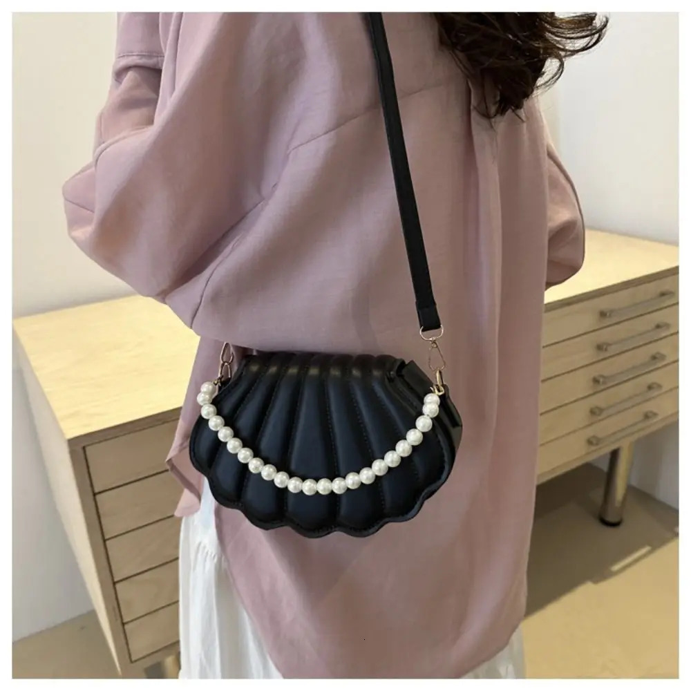 Durable Cute Shell Shoulder Bag Minimalist with Pearls Crossbody Bag PU Leather Pearl Decorated Handbag for Women Girls 250731