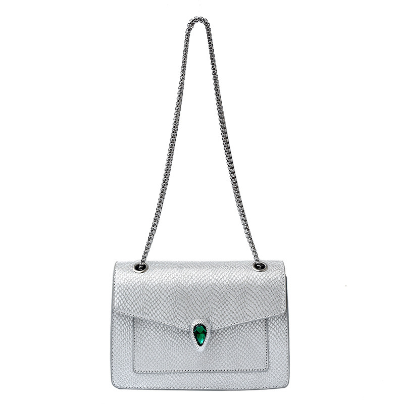 2025 New Women's with Rhinestones, Light Luxury Silver Chain Bag, Textured Commuter Shoulder Crossbody Small Square Bag ddmymoon