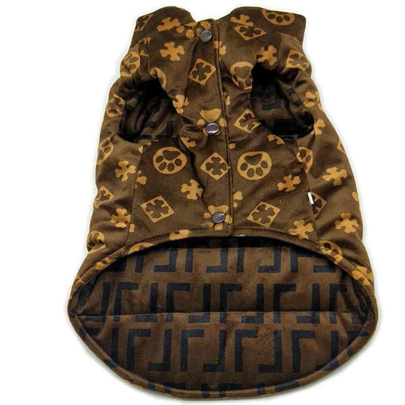 Designer Clothes Windproof Cold Weather Printed Lettering Pet Jackets Puppy Coats Reversible Sweaters Winter Vest for Small Medium Dogs Brown S Free shipping