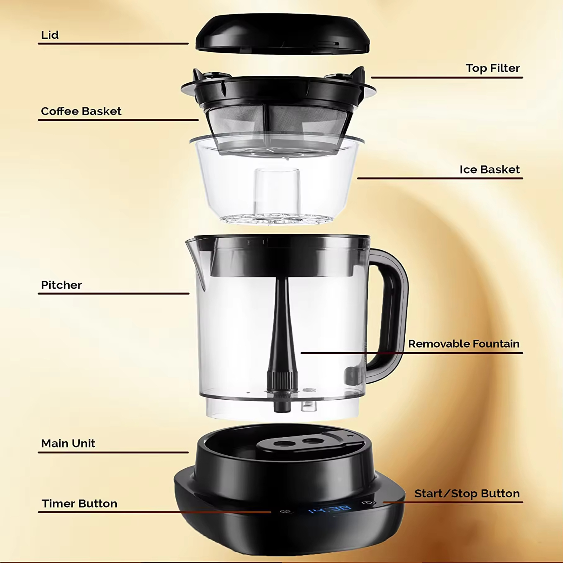 electric cold brew drip coffee maker machine 5W coffee machine for office and house for coffee and tea 2 in 1 750ML 4 modes up to 7 cups