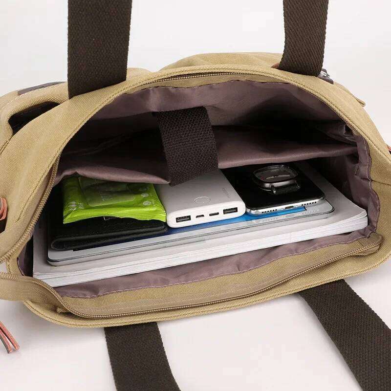 New Canvas Tote Trendy Casual Commuting A4 Book Files Crossbody Large Capacity Simple Shoulder Bag Laptop Handbag