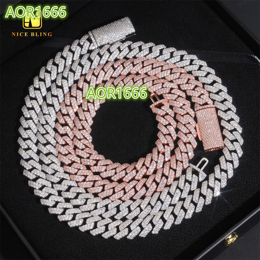 12mm Wholesale Price Iced Out Stone Cuban Link Chain 925 Silver Men Hip Hop Jewelry Cubic Diamond Diamond Necklace Bracelet