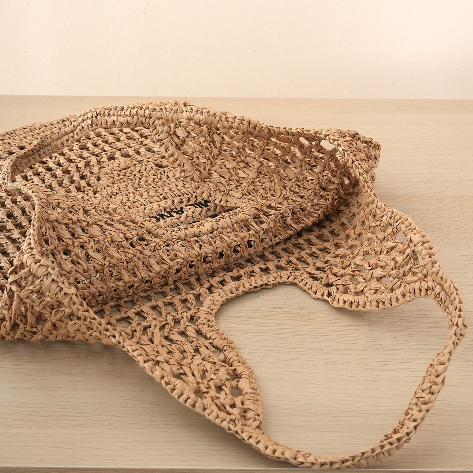 Letter Embroidery Women's Handmade Handbag Designer Hollow Crochet Straw Woven Leisure Vacation Beach Shoulder Bag