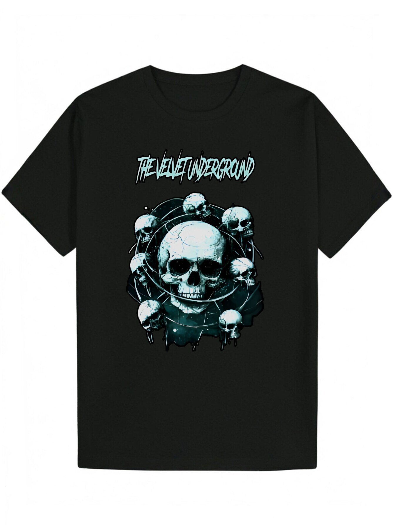 Men's Summer Round Neck Polyester with 'THE VILLAIN' Design - Black, Sword Print, Gothic Rock Style, and Breathable, Suitable for Casua
