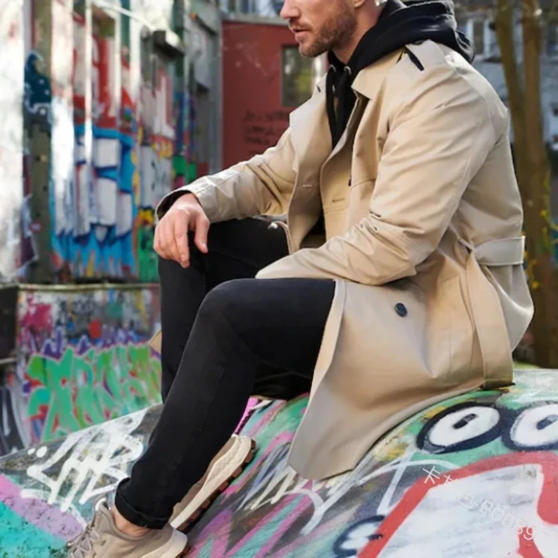 Men Fashion Windbreaker Winter Long Jacket Coats Casual Outerwear Classic Overcoats Pocket Jackets Coat Man Clothes Streetwear 250729