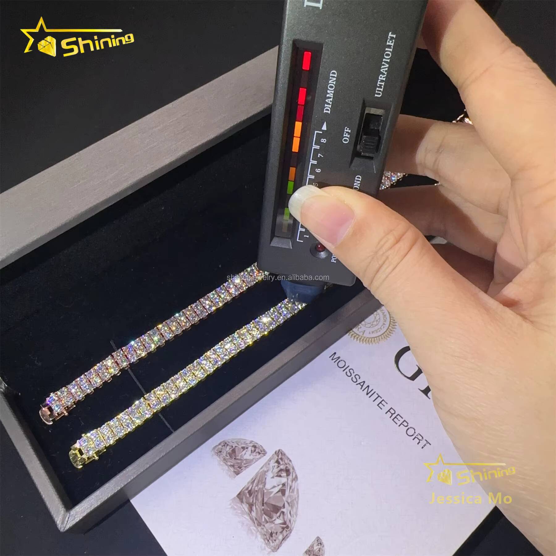 Bulk Stock New Arrivals S925 Solid Silver Two Rows 3mm Hip Hop Jewelry VVS1 Moissanite Iced Out GRA Certificate Tennis Bracelet