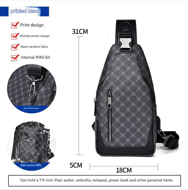 Printed Single Shoulder Men, Casual Bag, Small Square Work and Commute, Multifunctional Backpack, Crossbody Bag for Men