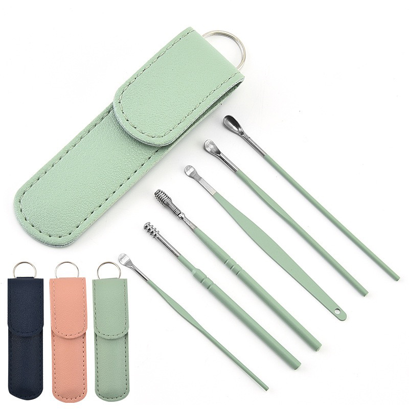 6-Piece Stainless Steel Ear Scoop Set with Rounded Edges & Antislip Handle