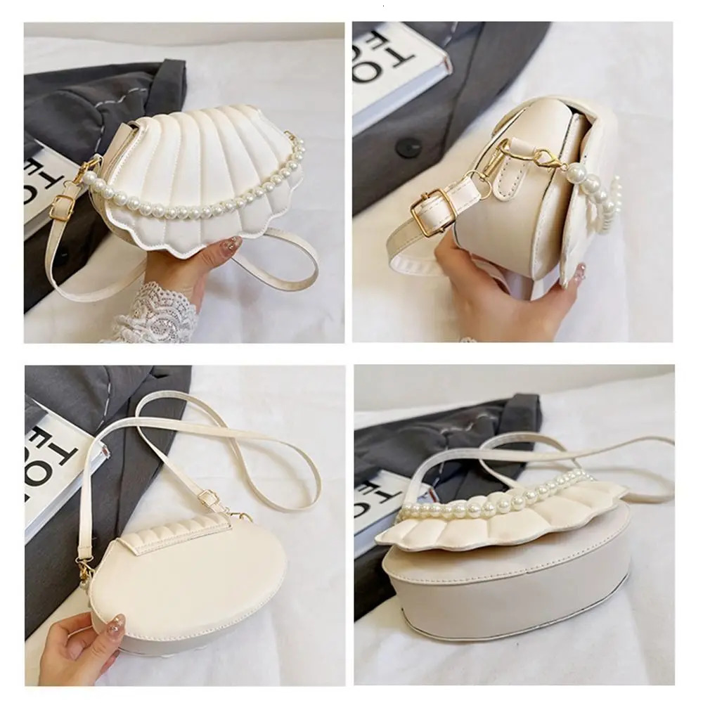 Durable Cute Shell Shoulder Bag Minimalist with Pearls Crossbody Bag PU Leather Pearl Decorated Handbag for Women Girls 250731