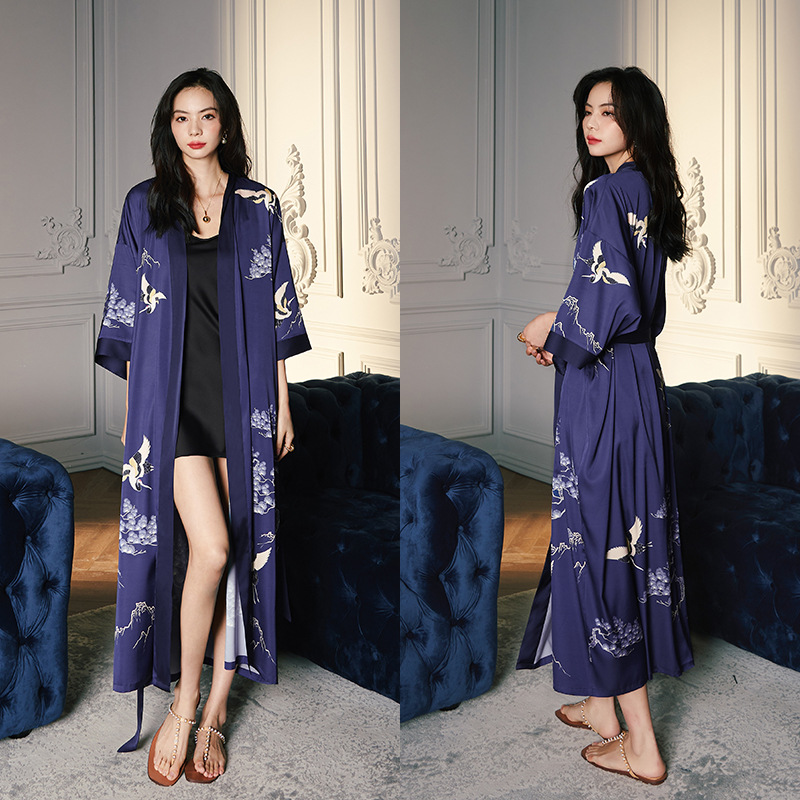 Outfits For Woman Light luxury women's printed satin pajamas plus size luxurious three-quarter sleeves long style cool feeling women's home 