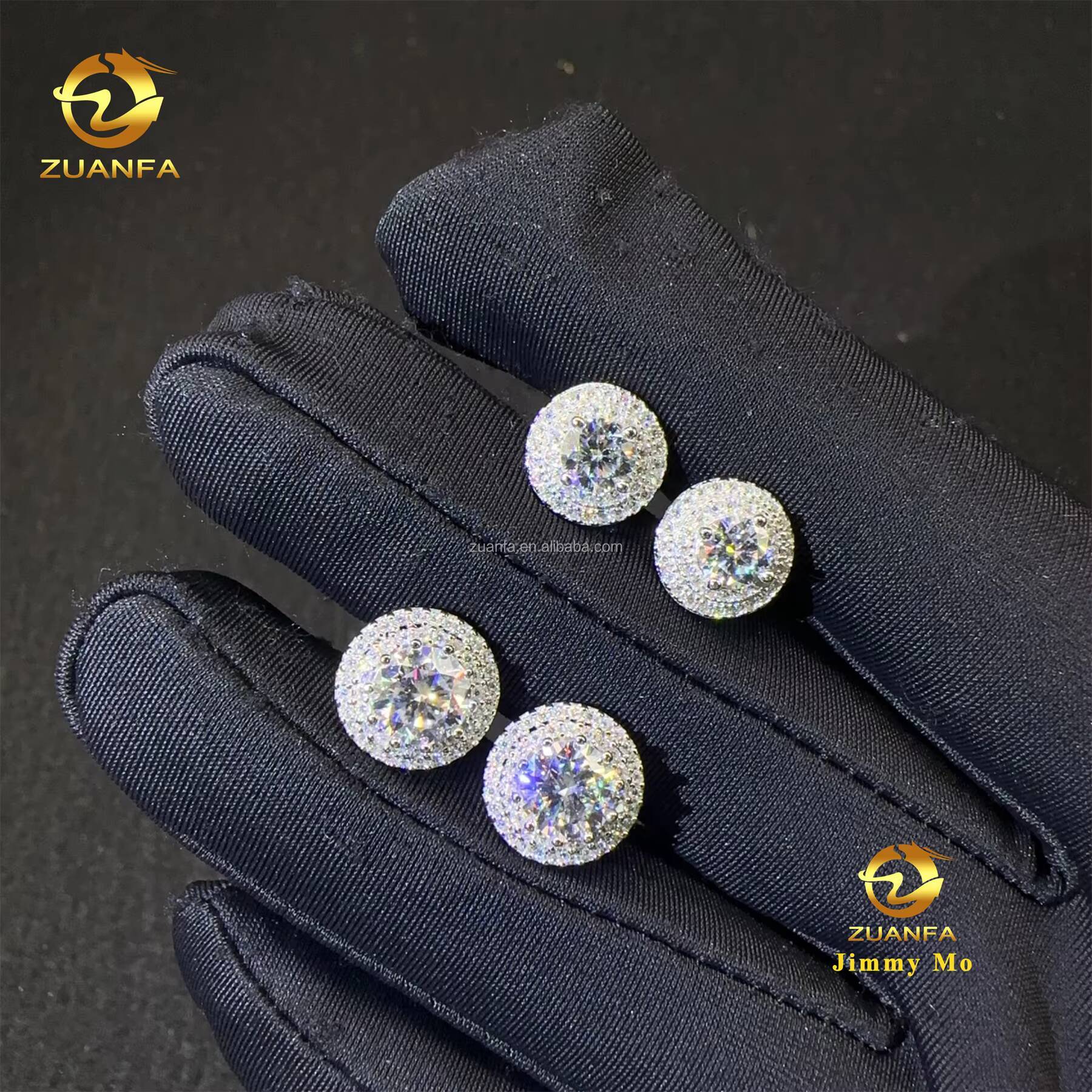 Fashion Popular Rapper Fire Jewelry Men Iced Out Hip Hop Sterling Silver 925 Screw Back Moissanite Diamond Stud Earrings Men