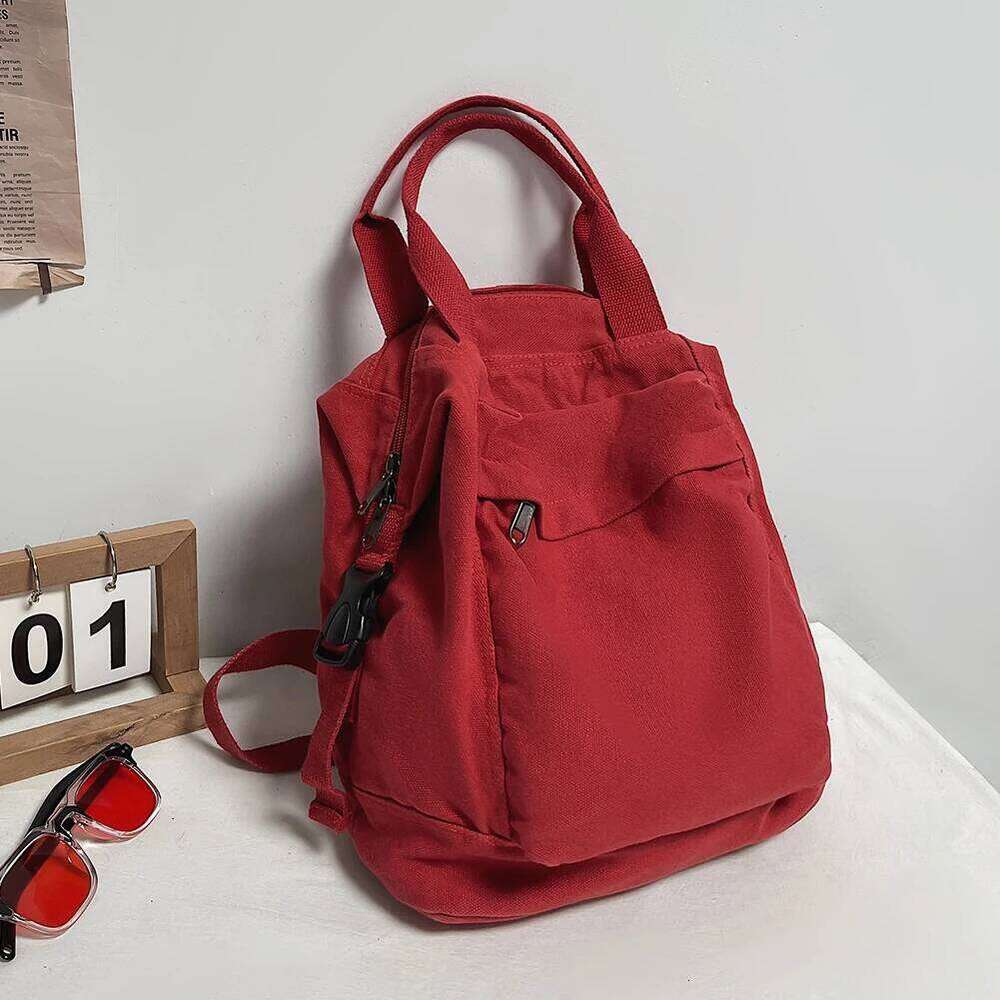 Canvas Vintage Commuting School Bag Solid Color Student Rucksack Aesthetic Hippie Y2K Backpack for Women and Girls