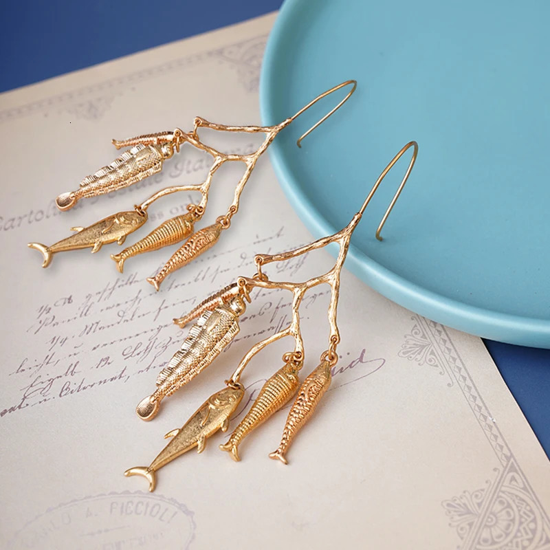 In Vintage Earrings For Women Bohemia Gold Plated Earring Cute Metal Fishes Pendientes Multi Dangle Jewelry Fashion 250730